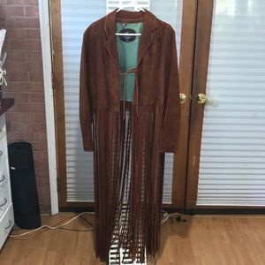 Brown suede maxi jacket
